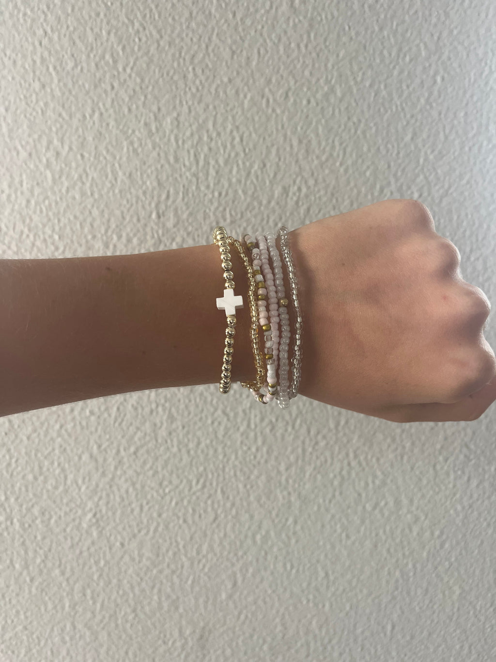 Blush Faith Beaded Bracelet Set (6 Pack)