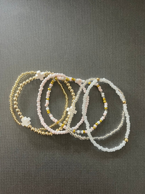 Blush Faith Beaded Bracelet Set (6 Pack)